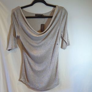The Limited Women's XS Sparkling Stretchy Silver Blouse Short Sleeve